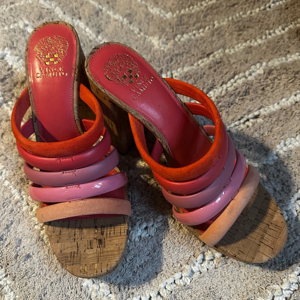 Vince Camuto Red and Pink Mules with Cork Sole